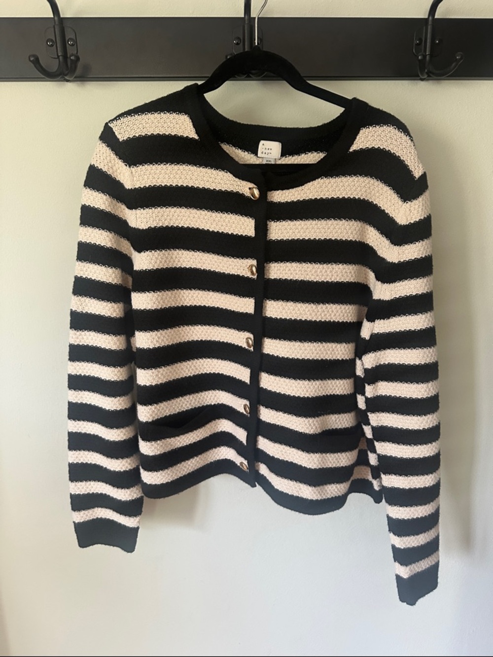 a new day Black and Cream Striped Button-Front Cardigan